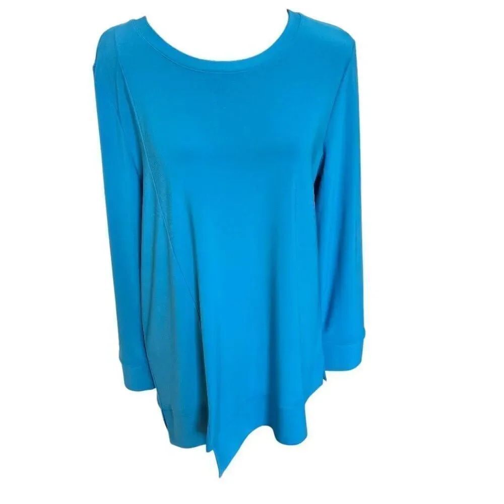By JJ Womens Asymmetrical Hem Crew Neck Long Sleeve Tunic Top Turquoise Medium